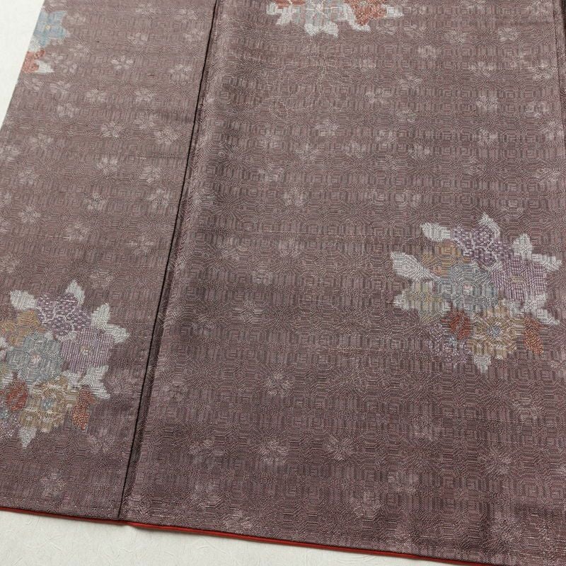 紬 正絹 花柄 袷仕立て 身丈168.5cm 裄丈69cm リサイクル着物 着物 紫・藤色_画像4