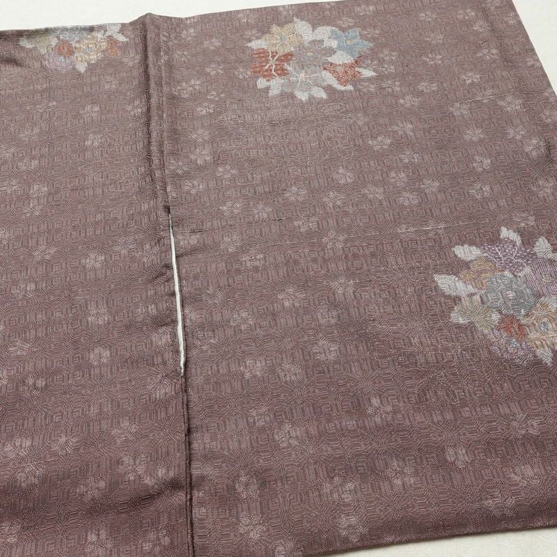 紬 正絹 花柄 袷仕立て 身丈168.5cm 裄丈69cm リサイクル着物 着物 紫・藤色_画像15