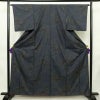 大島紬 証紙なし 正絹 花柄 袷仕立て 身丈161.5cm 裄丈64cm リサイクル着物 着物 青・紺_画像1