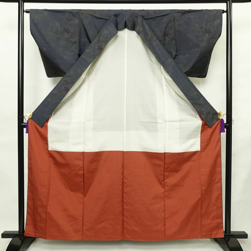 大島紬 証紙なし 正絹 花柄 袷仕立て 身丈161.5cm 裄丈64cm リサイクル着物 着物 青・紺_画像3