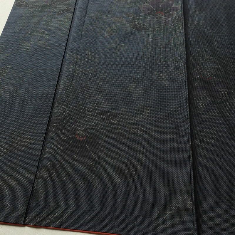 大島紬 証紙なし 正絹 花柄 袷仕立て 身丈161.5cm 裄丈64cm リサイクル着物 着物 青・紺_画像4