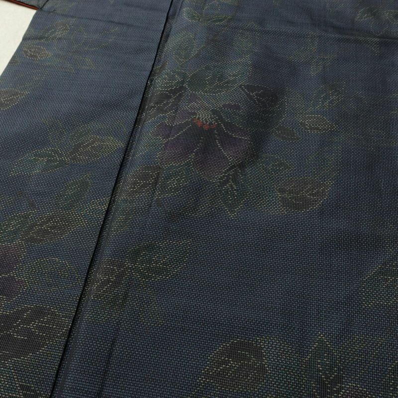 大島紬 証紙なし 正絹 花柄 袷仕立て 身丈161.5cm 裄丈64cm リサイクル着物 着物 青・紺_画像5