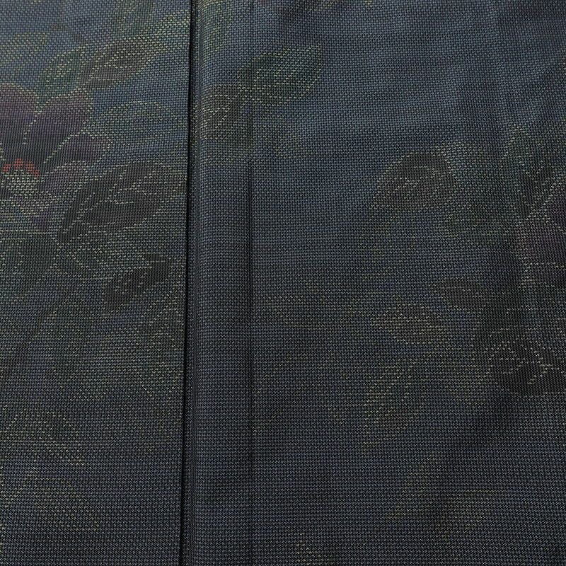 大島紬 証紙なし 正絹 花柄 袷仕立て 身丈161.5cm 裄丈64cm リサイクル着物 着物 青・紺_画像6