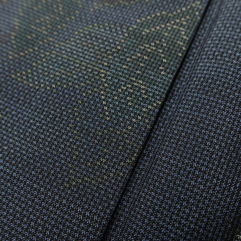 大島紬 証紙なし 正絹 花柄 袷仕立て 身丈161.5cm 裄丈64cm リサイクル着物 着物 青・紺_画像11