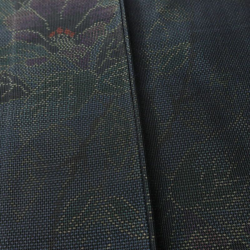 大島紬 証紙なし 正絹 花柄 袷仕立て 身丈161.5cm 裄丈64cm リサイクル着物 着物 青・紺_画像12