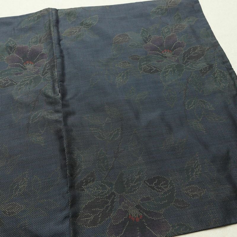 大島紬 証紙なし 正絹 花柄 袷仕立て 身丈161.5cm 裄丈64cm リサイクル着物 着物 青・紺_画像14