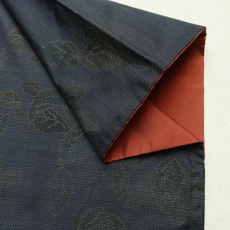 大島紬 証紙なし 正絹 花柄 袷仕立て 身丈161.5cm 裄丈64cm リサイクル着物 着物 青・紺_画像15