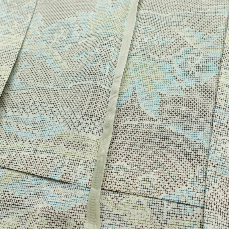 単衣 紬 バチ衿仕立て 混紡 風景柄 単衣仕立て 身丈146cm 裄丈60.5cm リサイクル着物 着物 多色使い_画像18