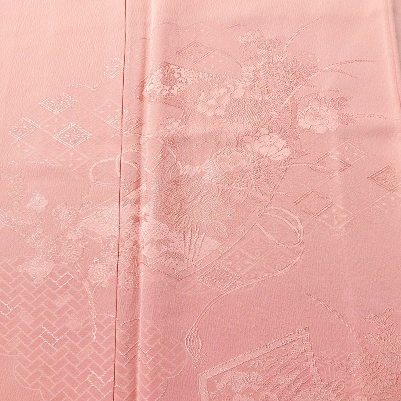 付け下げ 美品 しつけ糸付き 色無地絵羽付下 正絹 古典柄 袷仕立て 身丈154cm 裄丈63.5cm リサイクル着物 着物 入学式 卒業式 七五三 お宮参り フォーマル シンプル ピンク_画像6