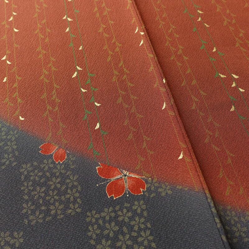 訪問着 良品 縮緬 正絹 花柄 袷仕立て 身丈159.5cm 裄丈65cm リサイクル着物 着物 箔 入学式 卒業式 七五三 お宮参り フォーマル 桜 茶_画像11