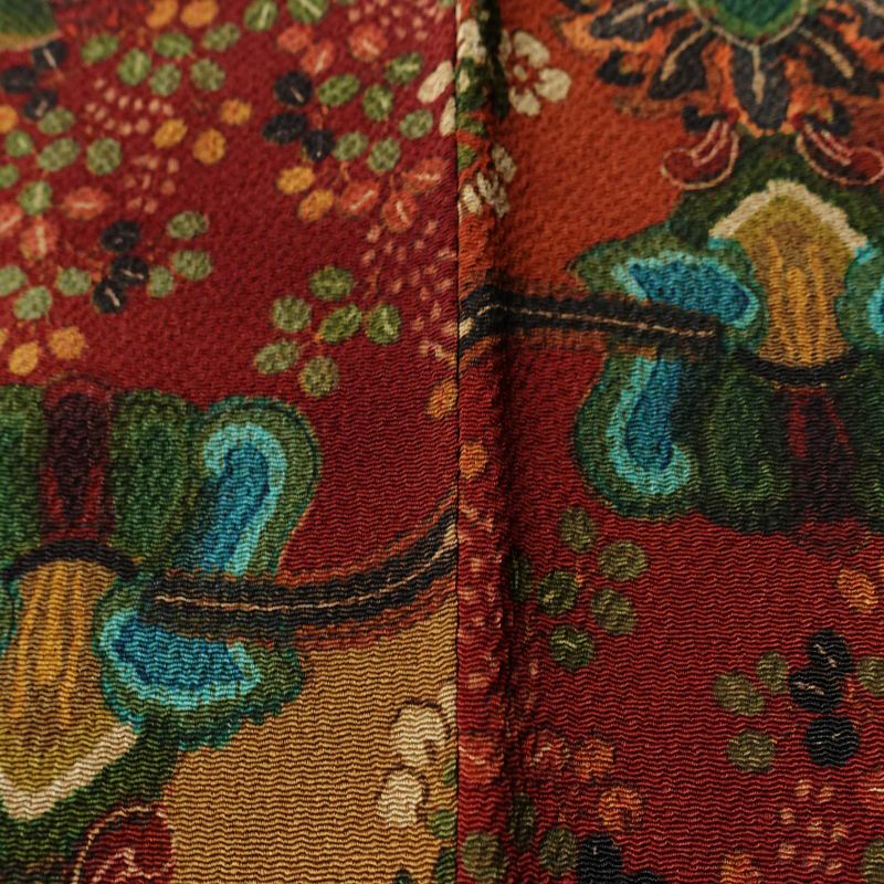 小紋 縮緬 総柄 正絹 幾何学柄・抽象柄 袷仕立て 身丈155cm 裄丈62.5cm リサイクル着物 着物 多色使い_画像11