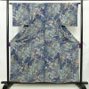 小紋 縮緬 総柄 正絹 花柄 袷仕立て 身丈157.5cm 裄丈62.5cm リサイクル着物 着物 くすみブルー 青・紺_画像1
