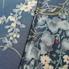 小紋 縮緬 総柄 正絹 花柄 袷仕立て 身丈157.5cm 裄丈62.5cm リサイクル着物 着物 くすみブルー 青・紺_画像10
