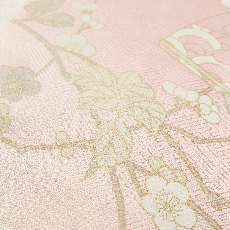 訪問着 綸子 正絹 古典柄 袷仕立て 身丈162cm 裄丈67.5cm リサイクル着物 着物 箔 金彩 入学式 卒業式 七五三 お宮参り フォーマル 扇子 ピンク_画像9