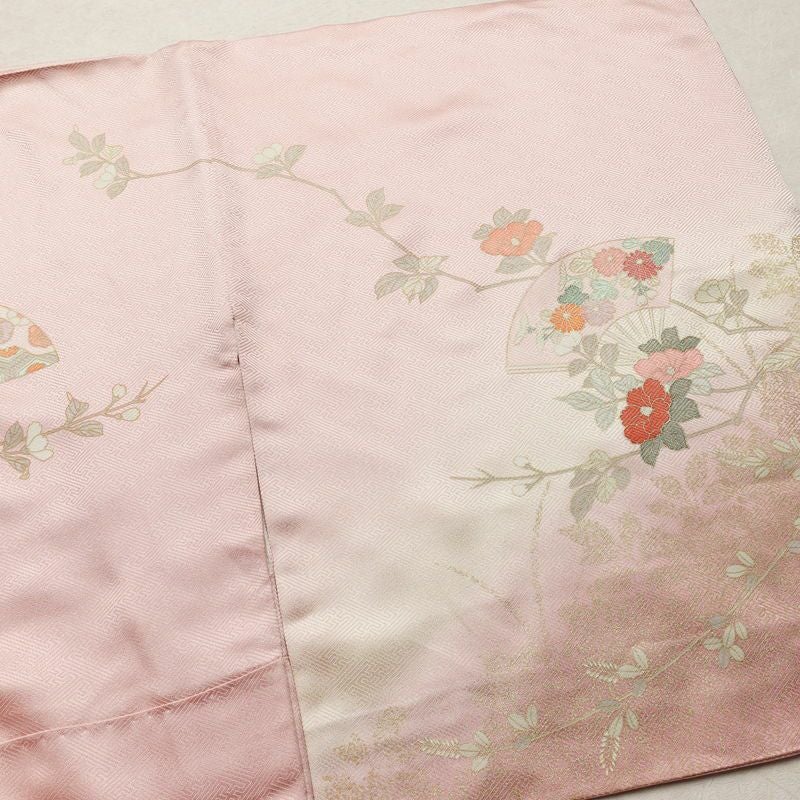 訪問着 綸子 正絹 古典柄 袷仕立て 身丈162cm 裄丈67.5cm リサイクル着物 着物 箔 金彩 入学式 卒業式 七五三 お宮参り フォーマル 扇子 ピンク_画像13