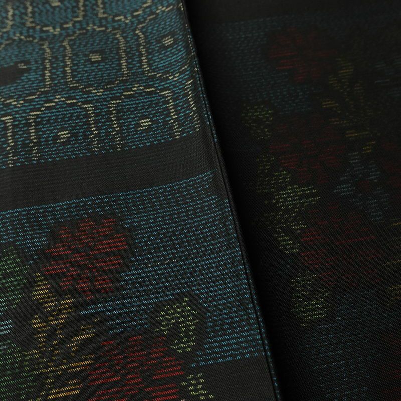 大島紬 証紙なし 正絹 花柄 袷仕立て 身丈155cm 裄丈63cm リサイクル着物 着物 青・紺_画像11