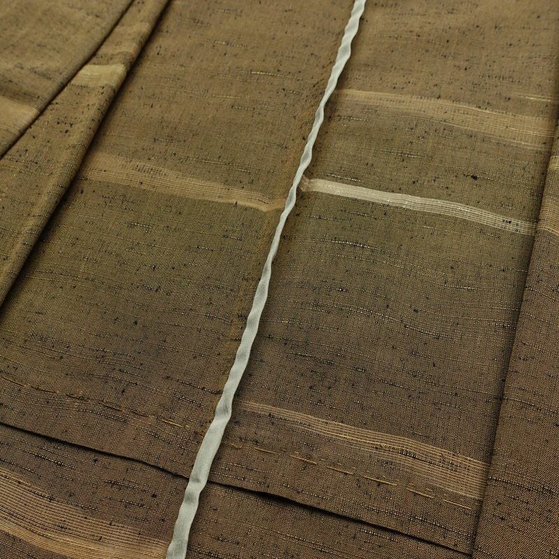 単衣 紬 バチ衿仕立て 正絹 縞柄・線柄 単衣仕立て 身丈149cm 裄丈62cm リサイクル着物 着物 モダン 紬着物 黄・黄土色_画像18