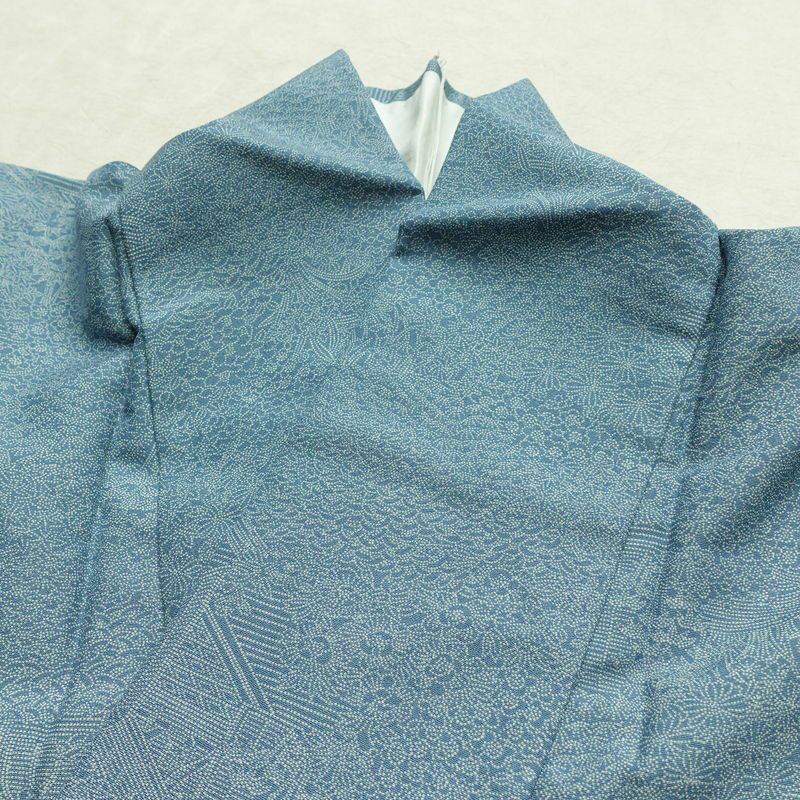 小紋 江戸小紋 混紡 古典柄 袷仕立て 身丈155.5cm 裄丈65.5cm リサイクル着物 着物 青・紺_画像17