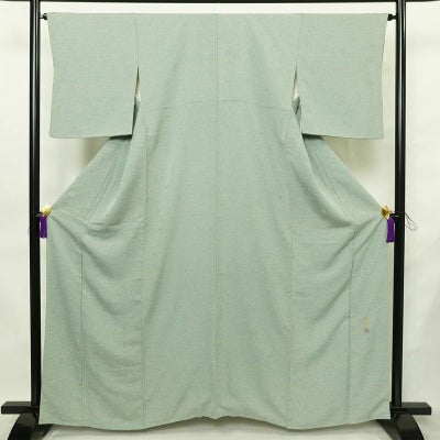 小紋 正絹 きもの志麻 木の葉・植物柄 袷仕立て 身丈161.5cm 裄丈64.5cm リサイクル着物 着物 シンプル ブルーグリーン 緑・うぐいす色