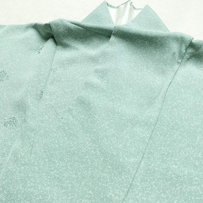 小紋 正絹 きもの志麻 木の葉・植物柄 袷仕立て 身丈161.5cm 裄丈64.5cm リサイクル着物 着物 シンプル ブルーグリーン 緑・うぐいす色_画像15