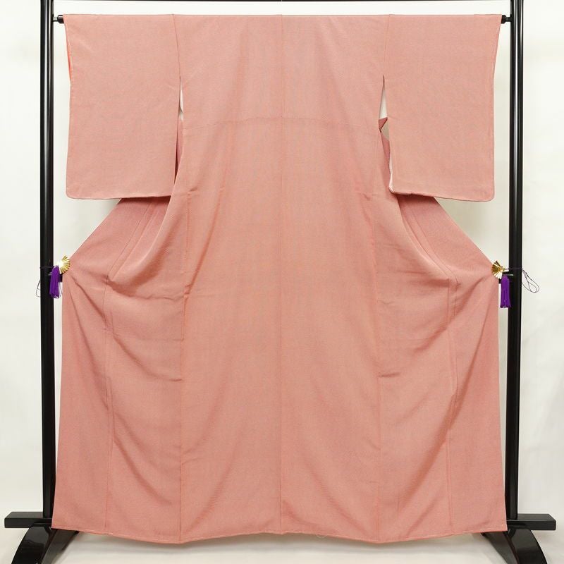 小紋 良品 しつけ糸付き バチ衿仕立て 正絹 チェック・格子柄 袷仕立て 身丈161.5cm 裄丈64.5cm リサイクル着物 着物 カジュアル 赤・朱_画像1