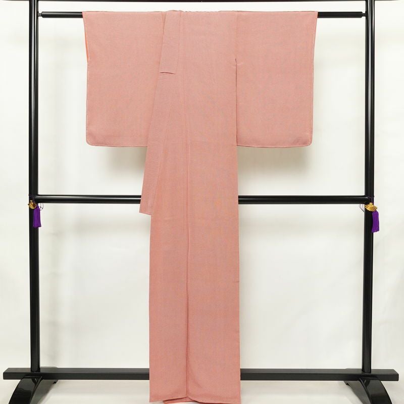 小紋 良品 しつけ糸付き バチ衿仕立て 正絹 チェック・格子柄 袷仕立て 身丈161.5cm 裄丈64.5cm リサイクル着物 着物 カジュアル 赤・朱_画像2