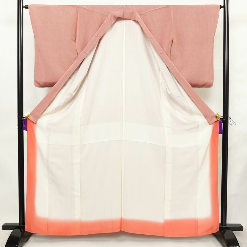 小紋 良品 しつけ糸付き バチ衿仕立て 正絹 チェック・格子柄 袷仕立て 身丈161.5cm 裄丈64.5cm リサイクル着物 着物 カジュアル 赤・朱_画像3