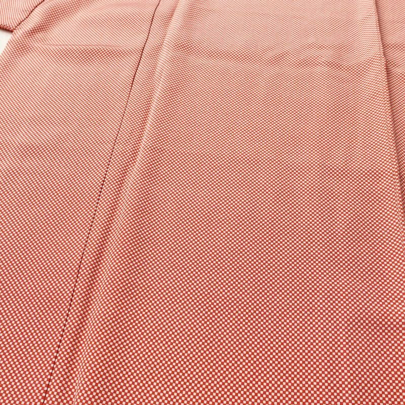 小紋 良品 しつけ糸付き バチ衿仕立て 正絹 チェック・格子柄 袷仕立て 身丈161.5cm 裄丈64.5cm リサイクル着物 着物 カジュアル 赤・朱_画像5