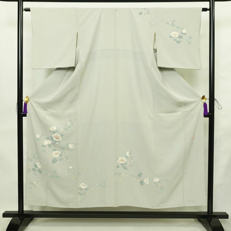 訪問着 落款入り 一つ紋付き 正絹 花柄 袷仕立て 身丈151.5cm 裄丈62.5cm リサイクル着物 着物 共八掛 入学式 卒業式 七五三 お宮参り フォーマル 上品 青・紺_画像1