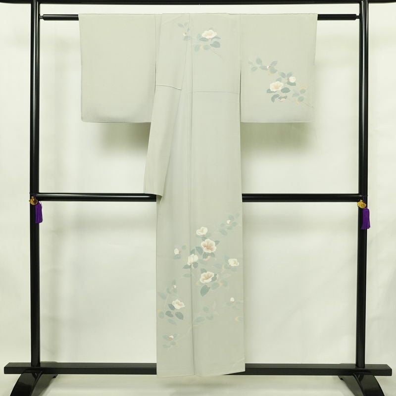 訪問着 落款入り 一つ紋付き 正絹 花柄 袷仕立て 身丈151.5cm 裄丈62.5cm リサイクル着物 着物 共八掛 入学式 卒業式 七五三 お宮参り フォーマル 上品 青・紺_画像2