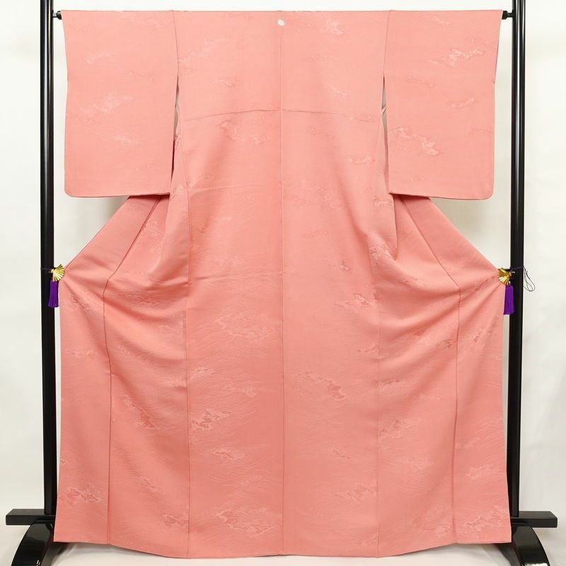色無地 良品 一つ紋付き 正絹 古典柄 袷仕立て 身丈167cm 裄丈64.5cm リサイクル着物 着物 お茶会 フォーマル ピンク_画像1