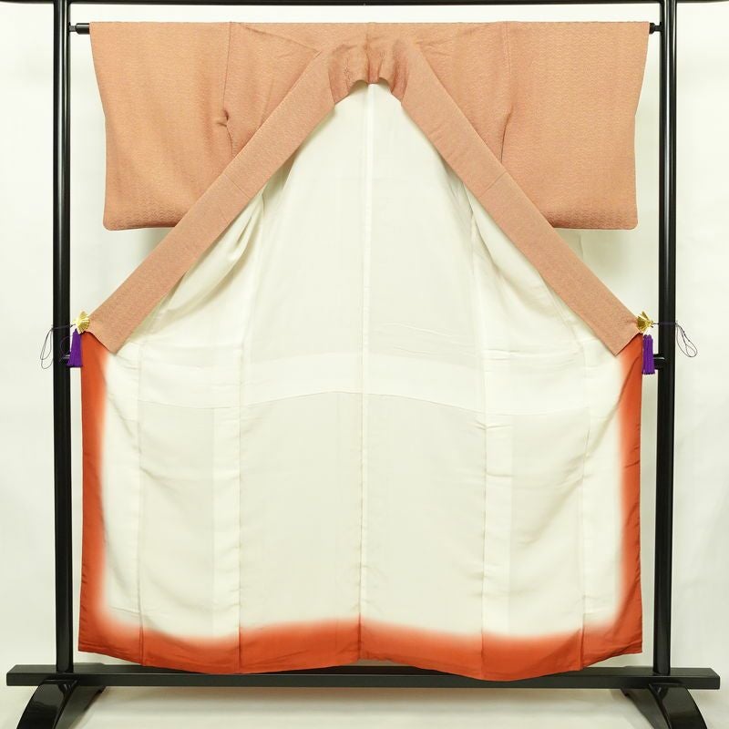 小紋 良品 縮緬 正絹 古典柄 袷仕立て 身丈155.5cm 裄丈64cm リサイクル着物 着物 橙_画像3