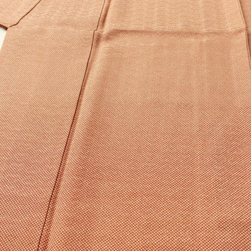 小紋 良品 縮緬 正絹 古典柄 袷仕立て 身丈155.5cm 裄丈64cm リサイクル着物 着物 橙_画像5