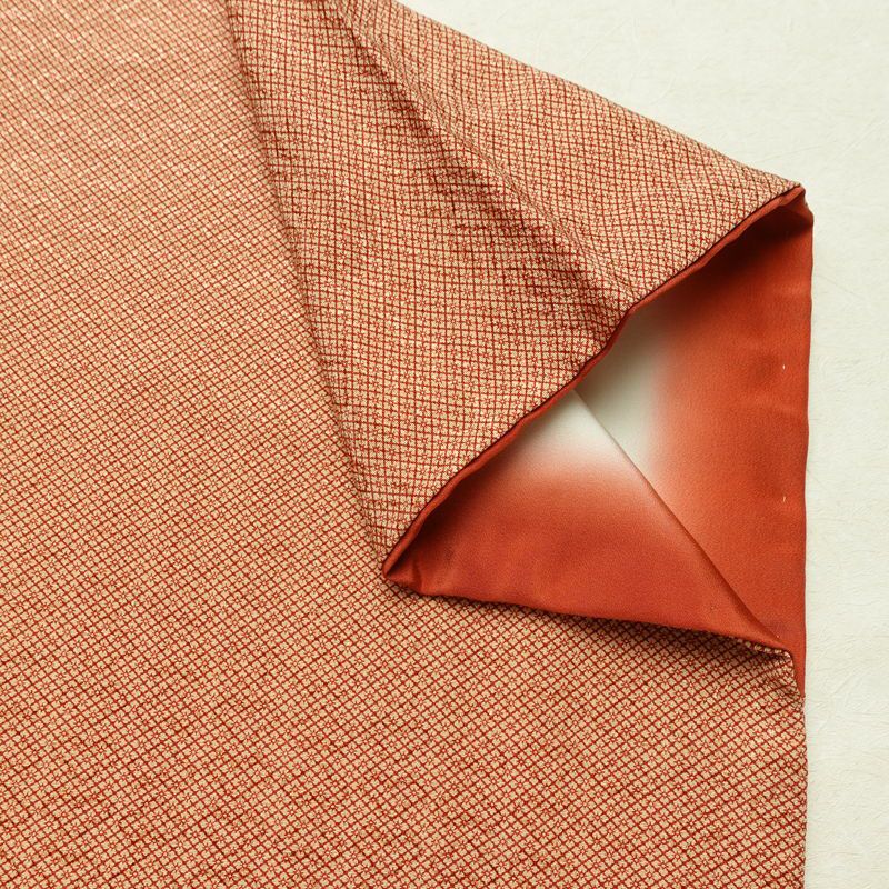 小紋 良品 縮緬 正絹 古典柄 袷仕立て 身丈155.5cm 裄丈64cm リサイクル着物 着物 橙_画像13