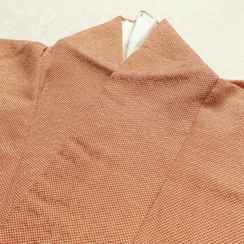 小紋 良品 縮緬 正絹 古典柄 袷仕立て 身丈155.5cm 裄丈64cm リサイクル着物 着物 橙_画像15