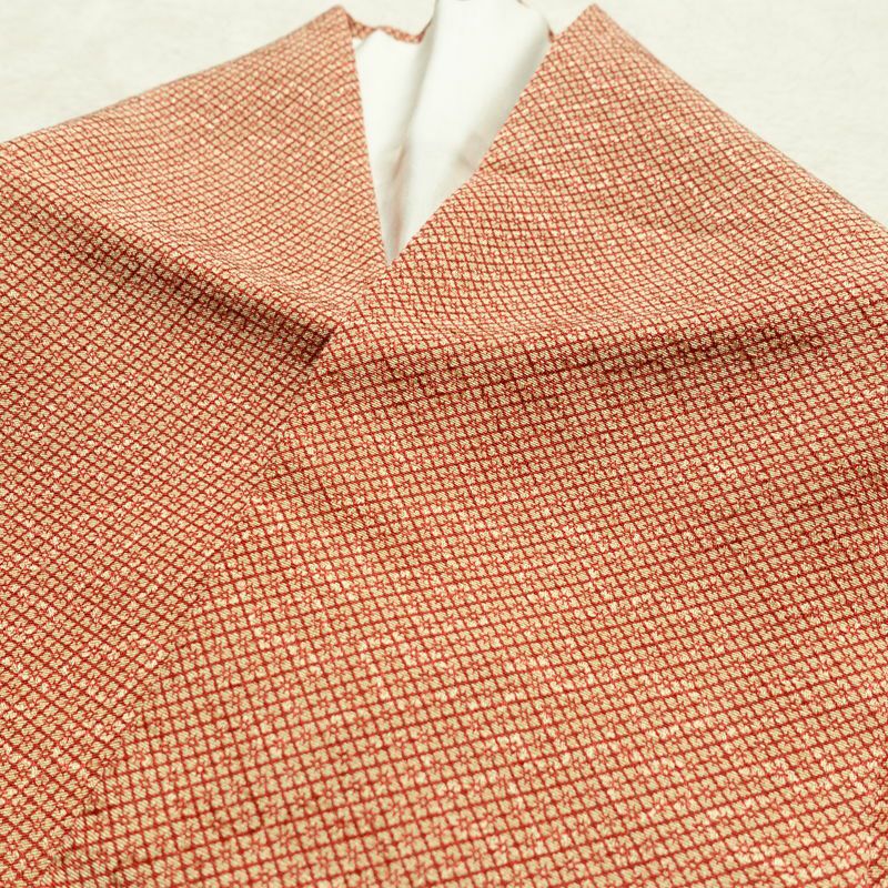 小紋 良品 縮緬 正絹 古典柄 袷仕立て 身丈155.5cm 裄丈64cm リサイクル着物 着物 橙_画像16