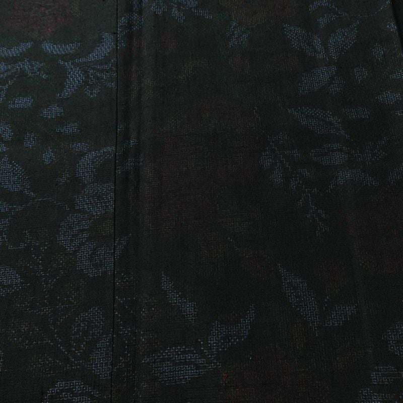 紬 しつけ糸付き 正絹 木の葉・植物柄 袷仕立て 身丈154cm 裄丈63cm リサイクル着物 着物 青・紺_画像6