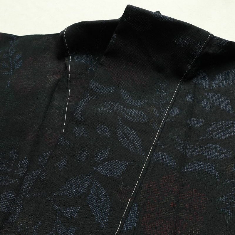 紬 しつけ糸付き 正絹 木の葉・植物柄 袷仕立て 身丈154cm 裄丈63cm リサイクル着物 着物 青・紺_画像17