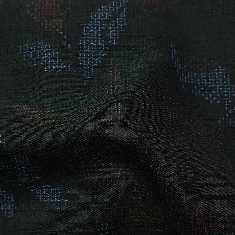 紬 しつけ糸付き 正絹 木の葉・植物柄 袷仕立て 身丈154cm 裄丈63cm リサイクル着物 着物 青・紺_画像21