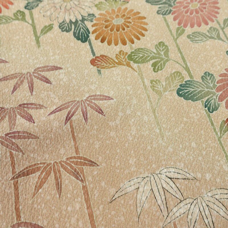 訪問着 良品 落款入り 縮緬 正絹 花柄 袷仕立て 身丈159.5cm 裄丈63cm リサイクル着物 着物 共八掛 金彩 パーティー フォーマル ベージュ_画像9