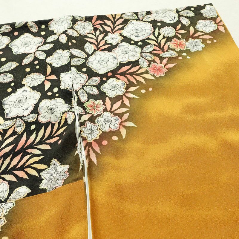 振袖 良品 落款入り 絞り 正絹 花柄 袷仕立て 身丈160cm 裄丈66cm リサイクル着物 着物 金彩 成人式 二十歳 二十歳の集い フォーマル 黄・黄土色_画像14