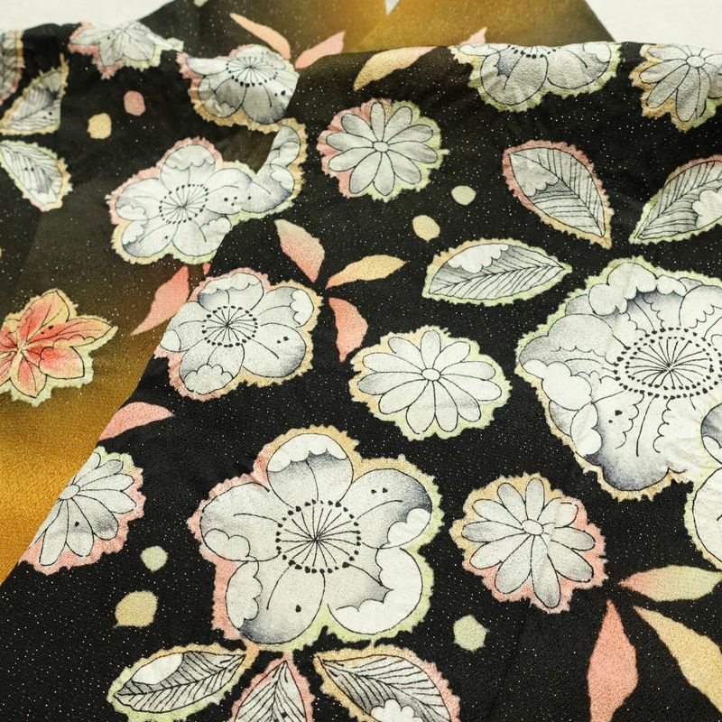 振袖 良品 落款入り 絞り 正絹 花柄 袷仕立て 身丈160cm 裄丈66cm リサイクル着物 着物 金彩 成人式 二十歳 二十歳の集い フォーマル 黄・黄土色_画像18