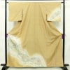付け下げ 落款入り しつけ糸付き 一つ紋付き 正絹 花柄 袷仕立て 身丈162cm 裄丈63cm リサイクル着物 着物 洒落 紬地 ベージュ_画像1