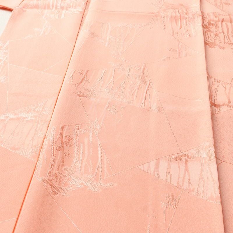 色無地 しつけ糸付き 正絹 木の葉・植物柄 袷仕立て 身丈160.5cm 裄丈64.5cm リサイクル着物 着物 フォーマル ピンク_画像5