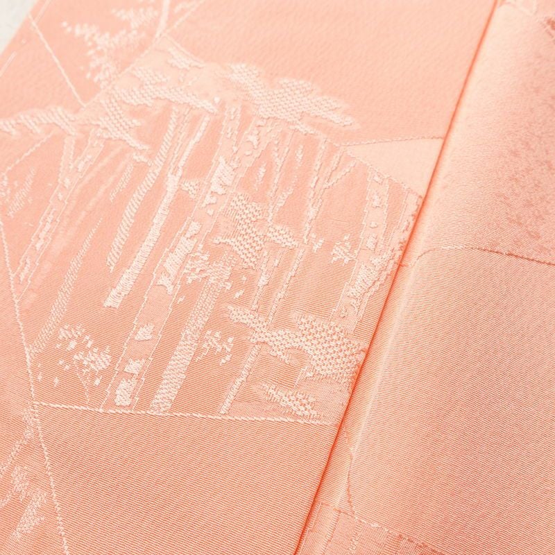 色無地 しつけ糸付き 正絹 木の葉・植物柄 袷仕立て 身丈160.5cm 裄丈64.5cm リサイクル着物 着物 フォーマル ピンク_画像11