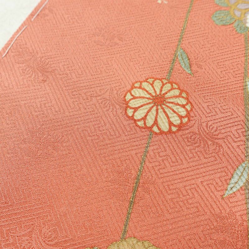 訪問着 良品 しつけ糸付き 綸子 正絹 花柄 袷仕立て 身丈161.5cm 裄丈66cm リサイクル着物 着物 箔 入学式 卒業式 七五三 お宮参り フォーマル 緑・うぐいす色_画像10