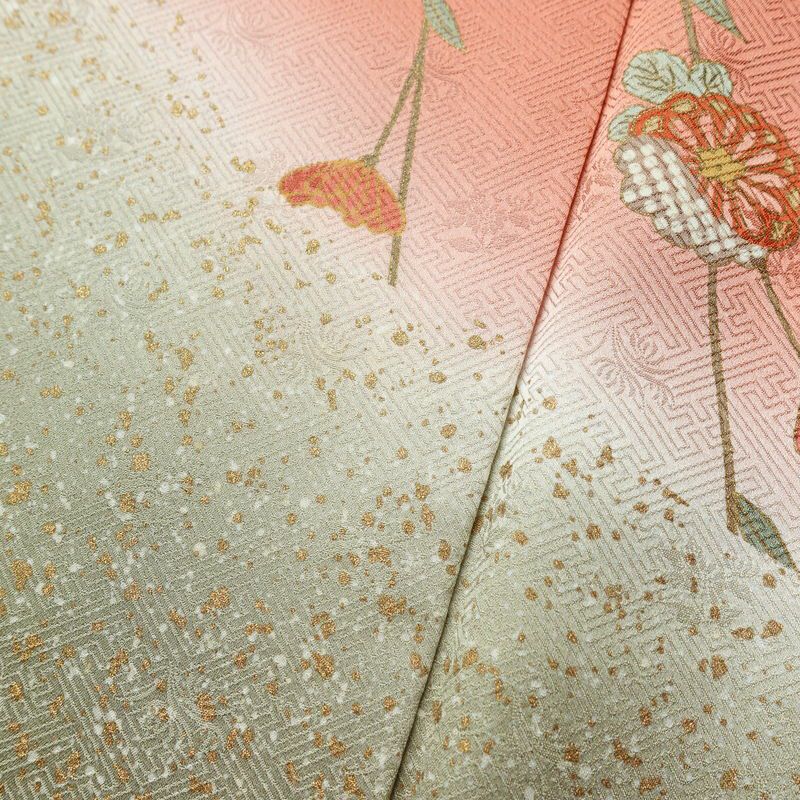 訪問着 良品 しつけ糸付き 綸子 正絹 花柄 袷仕立て 身丈161.5cm 裄丈66cm リサイクル着物 着物 箔 入学式 卒業式 七五三 お宮参り フォーマル 緑・うぐいす色_画像11