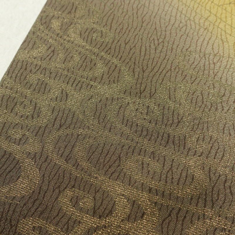 訪問着 正絹 木の葉・植物柄 袷仕立て 身丈157.5cm 裄丈63cm リサイクル着物 着物 刺繍 箔 入学式 卒業式 七五三 お宮参り フォーマル 黄・黄土色_画像9