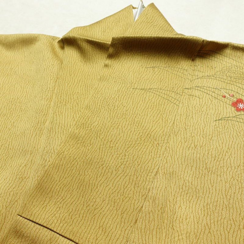 訪問着 正絹 木の葉・植物柄 袷仕立て 身丈157.5cm 裄丈63cm リサイクル着物 着物 刺繍 箔 入学式 卒業式 七五三 お宮参り フォーマル 黄・黄土色_画像16