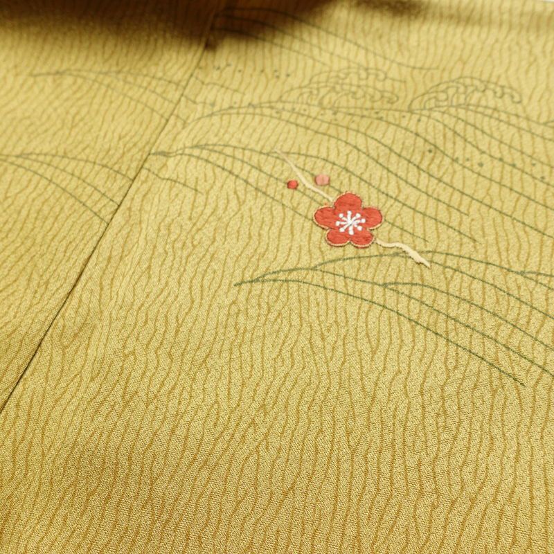 訪問着 正絹 木の葉・植物柄 袷仕立て 身丈157.5cm 裄丈63cm リサイクル着物 着物 刺繍 箔 入学式 卒業式 七五三 お宮参り フォーマル 黄・黄土色_画像17